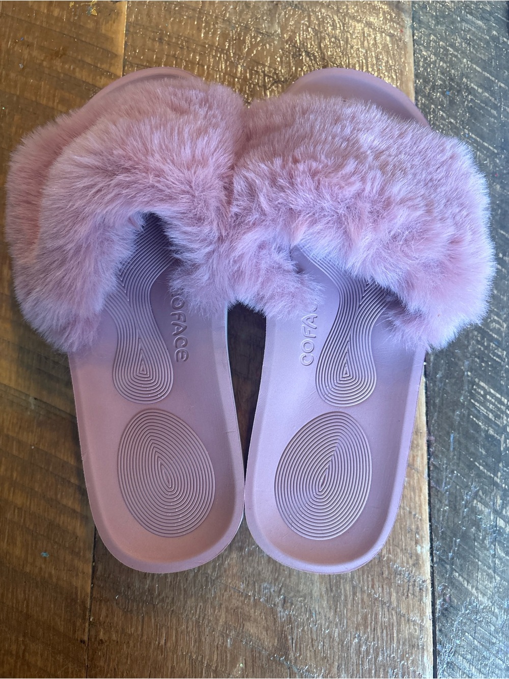 COFACE Pink Fuzzy Faux Fur Platform Slides Cozy